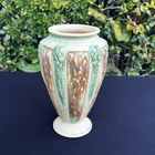 VTG Pottery Grapes Relief Vase White Green Brown Drip Glaze Roseville Florentine
