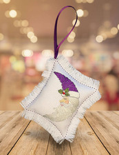 Christmas Crescent Santa Ornament - Completed Cross Stitch