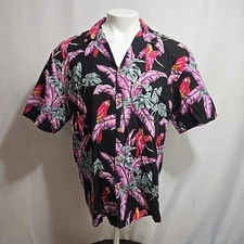 Vintage Paradise Found Hawaiian Shirt Mens Size XL Parrots Camp Collar Cotton
