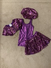 Revolution Dancewear Girls Small Purple Sequined Jazz Dance Costume 4 Piece Set
