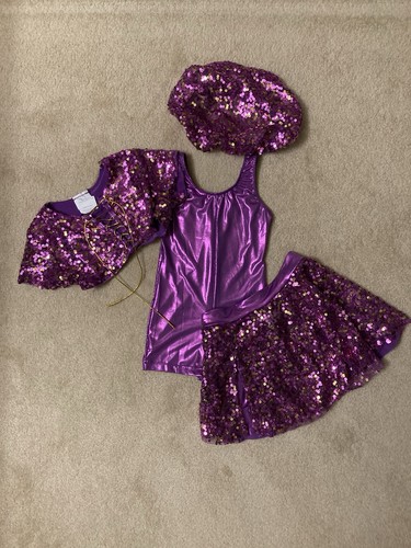 Revolution Dancewear Girls Small Purple Sequined Jazz Dance Costume 4 Piece Set