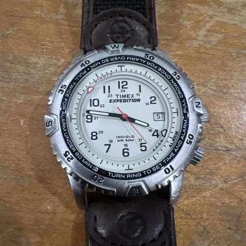 Vtg Timex Expedition Shenmue Watch Men 40mm Indiglo Leather Band New Battery