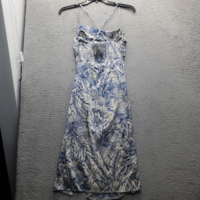 Cider Maxi Dress Womens Small Blue White Tropical Floral Smocked Back Side  Zip