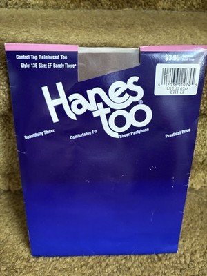 Vintage 1994 Hanes Too! Control Top Pantyhose Sz EF NOS Barely There Reinforced
