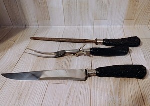 Universal L.F. & C. 3 Piece Carving Set Old Carbon Steel Stag Antler Handles