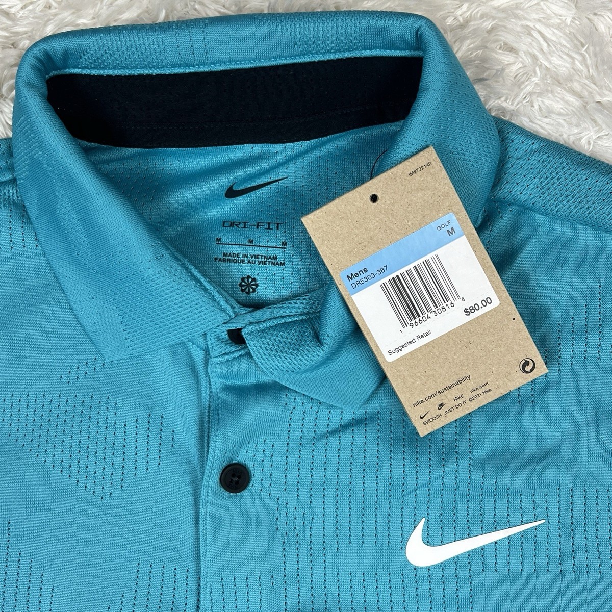 Nike Tour Dri-Fit Jacquard Golf Polo Shirt Teal Blue DR5303