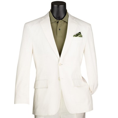 VINCI Men's White Linen 2-Button Modern Fit Summer Suit, 38S-56L - NEW