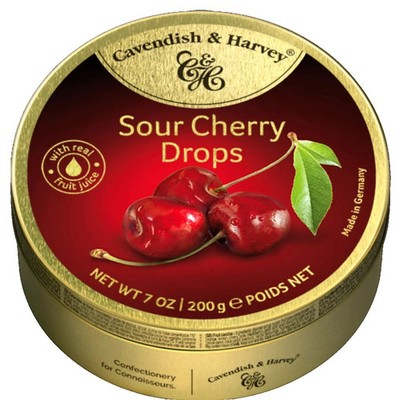 Cavendish & Harvey Sour Cherry Drops - 7oz (200g) Tin | Real Fruit Juice