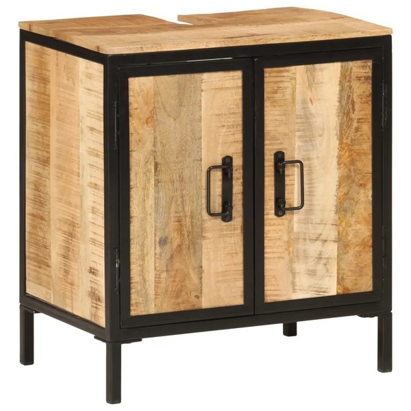 Waschbeckenunterschrank Massivholz Mango Mit Eisengestell 55X35X60 Cm-image
