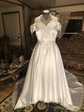 Stunning White Wedding Dress Embroidery Lace Pearls Sequins Train S M READ  