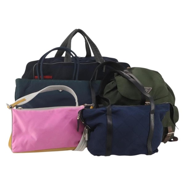 PRADA Tote Bag Shoulder Bag Hand Bag Nylon 5 Set Navy Khaki Auth ti4039