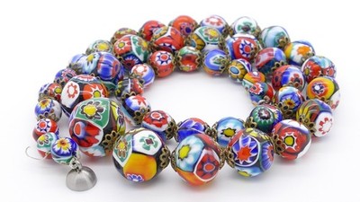 Collier Glasperlen Kette Vintage MURANO antique glass beads necklace millefiori