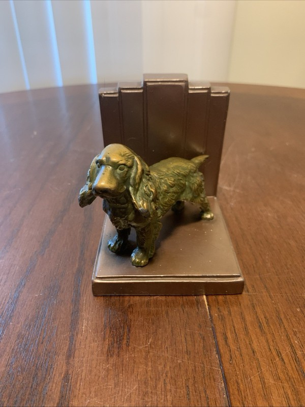 Vintage Cocker Spaniel Setter Hunting Dog Bookend Figurine Cast Metal Brass