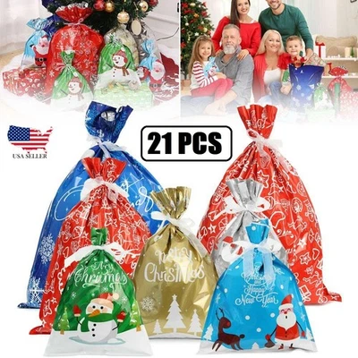21 PACK Holiday Drawstring Gift Bag Christmas Foil Gift Bag Large Party Gift Bag