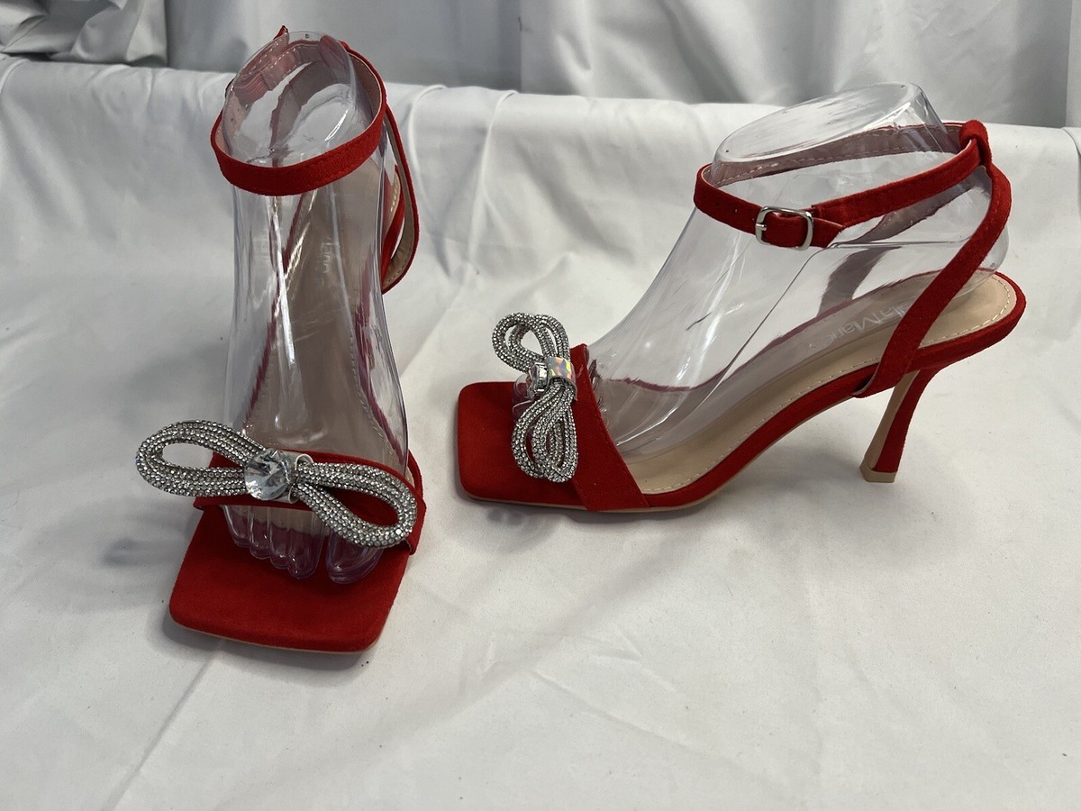 Bella Marie Red Sandal Heels Size Rhinestone Bows Prom Formal