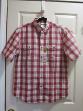 CARHARTT MENS S/S ORIGINAL FIT MIDWEIGHT S/S RED PLAID SHIRT SIZE MEDIUM  NEW
