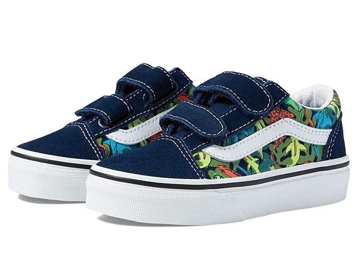 Vans Old Skool V Kids Glow Sharks dress Blue Size 3.0 UY BRAND NEW IN BOX