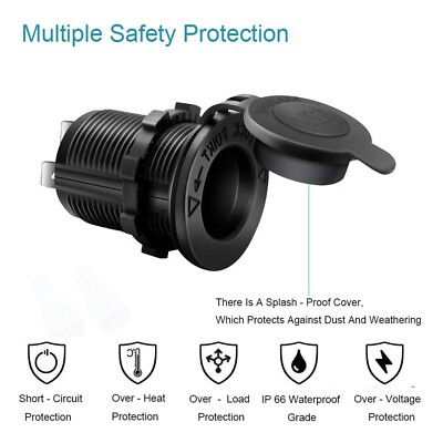 12V Waterproof Car Motorcycle Boat Cigarette Lighter Socket Power Plug  Outlet