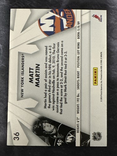 2010-11 Donruss Boys Of Winter 36 Matt Martin New York Islanders - Picture 2 of 2