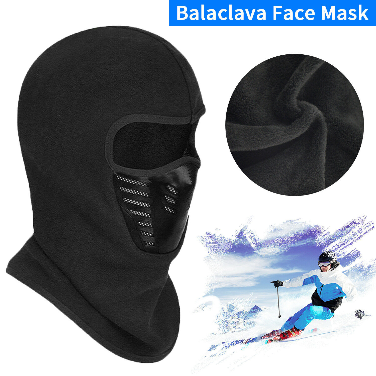 Balaclava Ski Full Face Mask Windproof Fleece Neck Warm for Winter Cold Weather