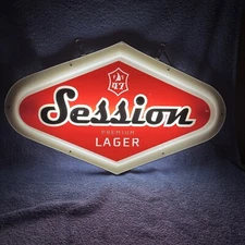 AWESOME SESSION PREMIUM LAGER BEER LIGHT UP HANGING SIGN TWO SIDED