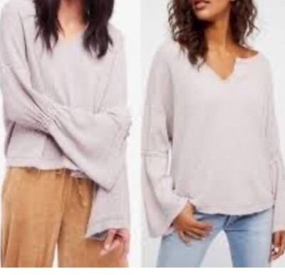 #ad We The Free People Dahlia Top Women’s S Lilac Waffle Knit Bell Sleeve Thermal $8.00