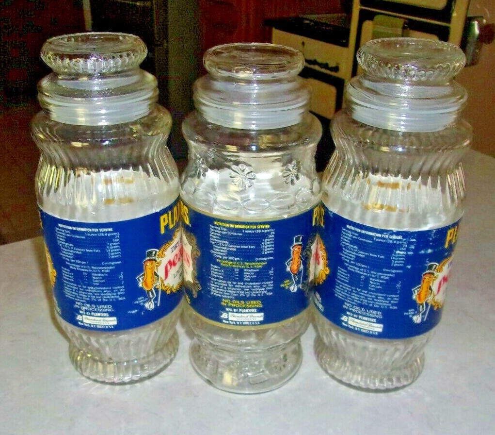 3 RARE VTG PLANTERS PEANUTS JARS DECANTERS W/ FULL LABELS LOT (2) 1979 (1) 1980 eBay