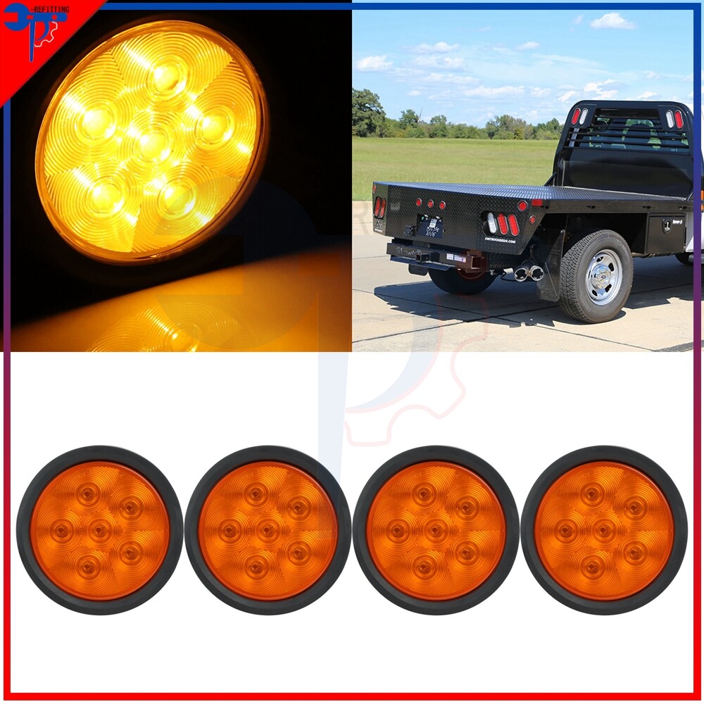 6-LED Round Yellow Stop Tail Side Marker Light for Trucks Trailers Pickups 4x5.1