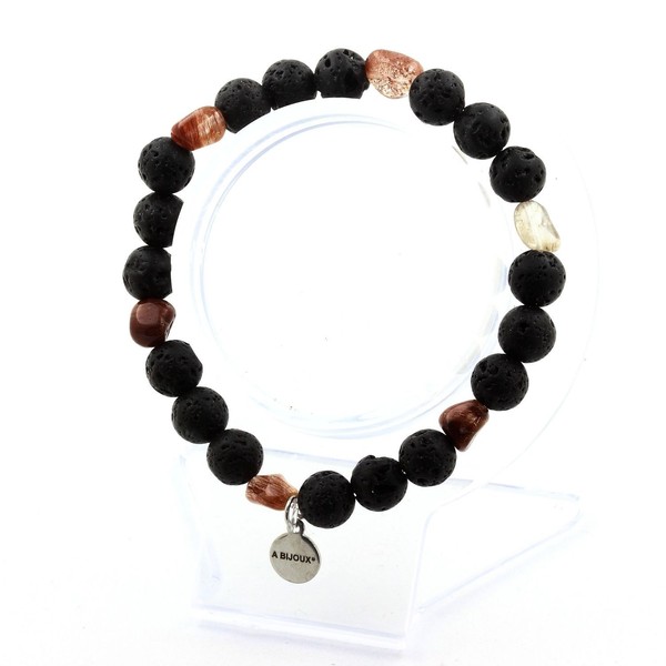 Steine Und Mineralien. Armband Roter Rutilquarz Aus Brasilien + Lavaperlen 8 Mm-image