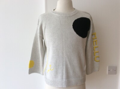 Oui clothing - Cotton Grey/Black spot Jumper-Yellow Slogan - Size 36/8 -New+tags