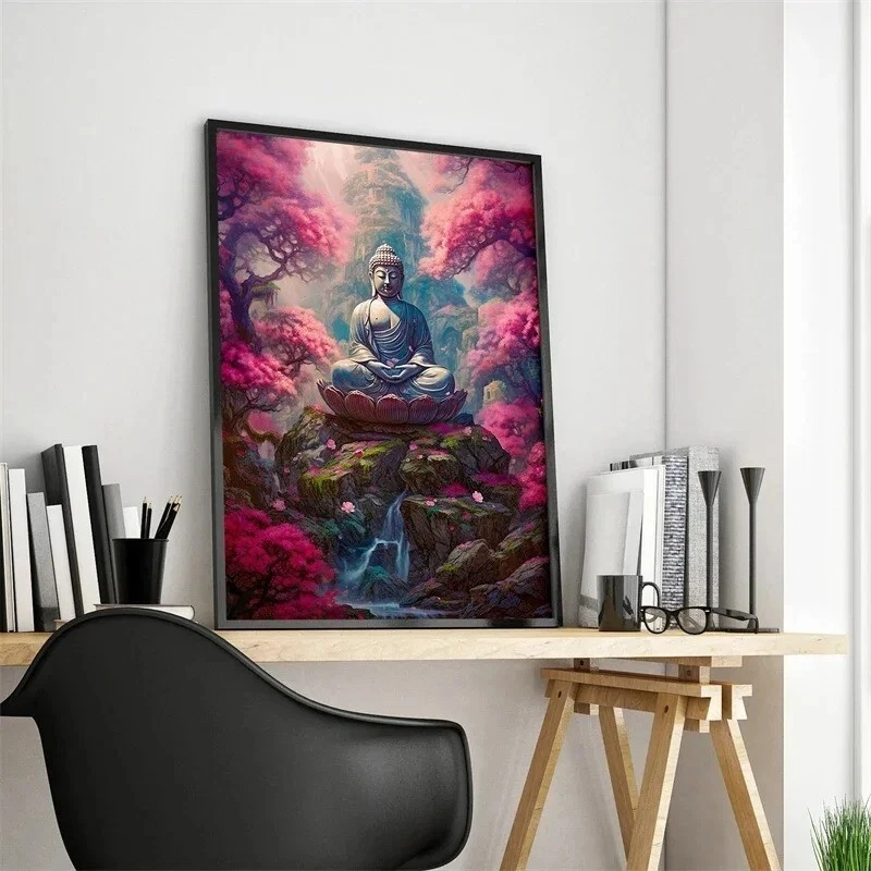 Stone Ancient Buddha Meditation Wall Art | Serene Landscape Canvas Print | Zen H - Image 3 of 4