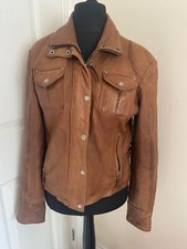 Aviatrix Womens Tan Brown Real Leather Short Biker Jacket Size Xl (see Notes)