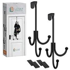 2-Pack Over The Door Hook - with 3 Hang Heads & Snug Fit Pads- 2Pcs Heavy Black