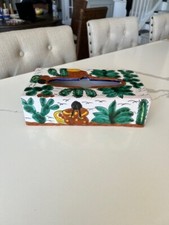 Mexican Pottery Tissue Box Holder Cover Pottery Folk Art Handmade Mexico Signed