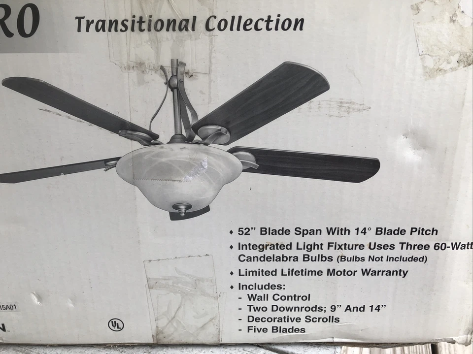 Big As Fan  52", NOS Low Profile Light, Brushed Nickel Pewter Strovero, 5 Blades - Image 2 of 4