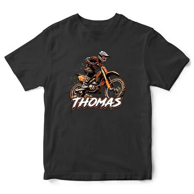 THE CLOTHING SHED Personalisiertes orangefarbenes Dirt Bike Jungen T-Shirt Shirt Motorrad Kinder Motorrad Ra...