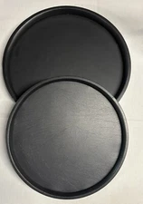 BLACK LEATHERTTE 12.25Dx1.25H 14.75Dx1H ROUND TRAYS SET OF 2