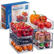 Set of 6 Refrigerator Organizer Bins - Stackable Fridge Organizers 6pc