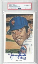 JERRY GROTE, 1969 NEW YORK METS W.S. CHAMPIONS, POSTCARD, PSA/DNA GEM MINT 10