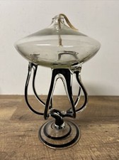 Vintage Josefina Krosno Hand Blown Art Glass Black Jellyfish/ Octopus Oil Lamp