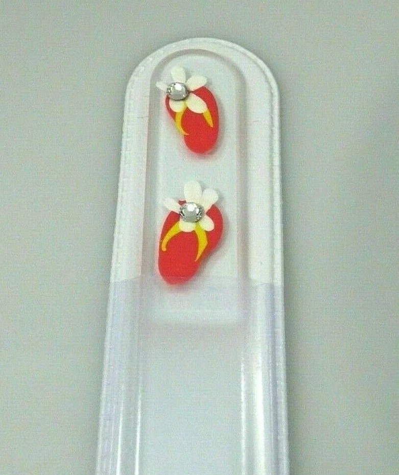 Chanclas checas lima uñas de vidrio hechas con cristales de Swarovski naranja 5,5" Foto 4 de 4