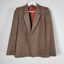 Daniele O Womens Tweed Blazer Coat 100 Pure Wool Brown Notch Collar Career