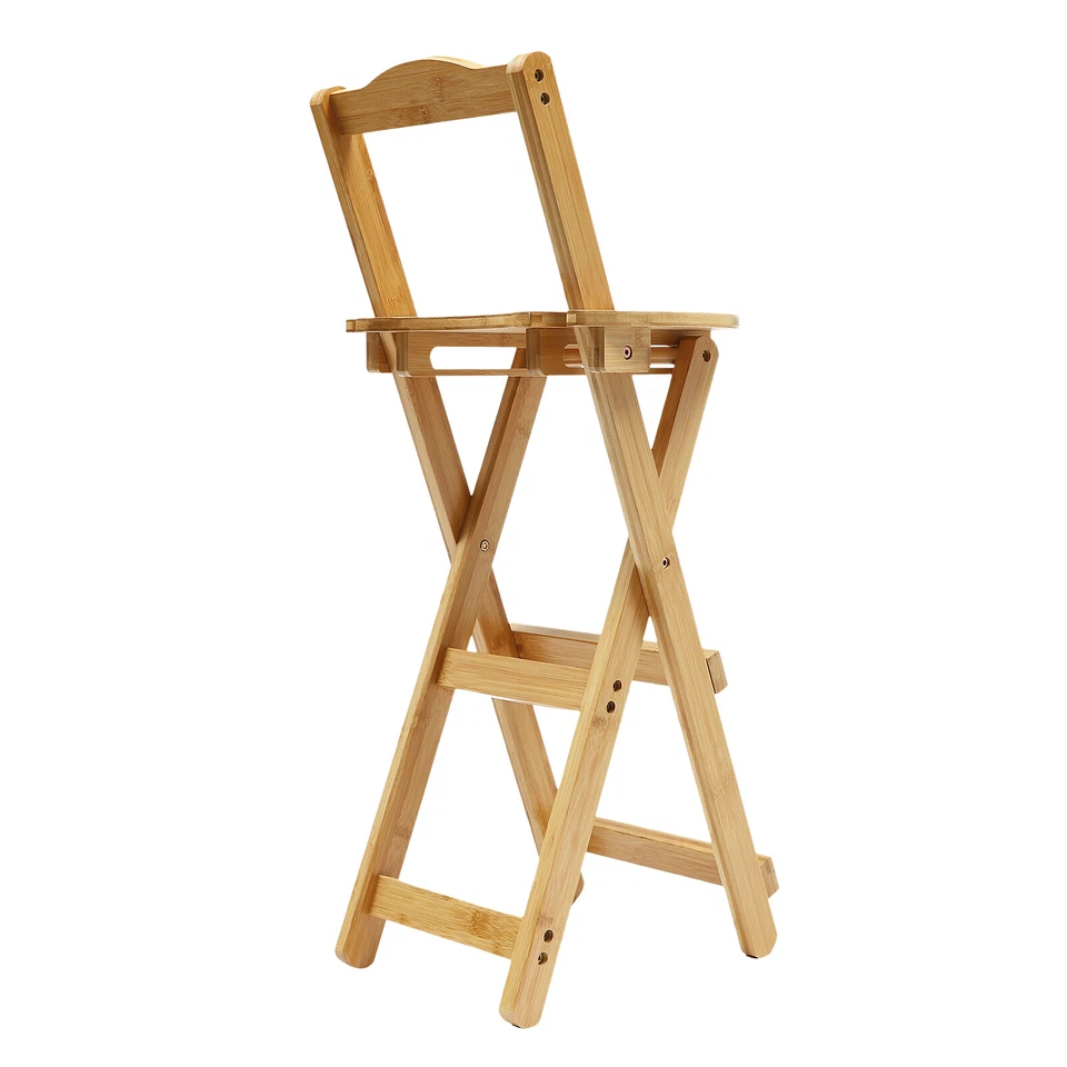 Portable Folding Bamboo Stool Tall Chair Foldable Bar Stool Porch Kitchen Chair - Image 3 of 4