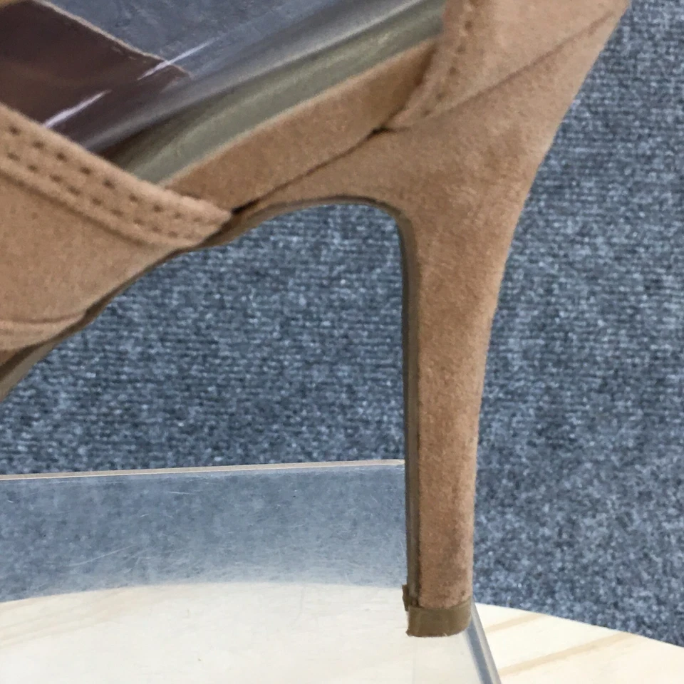 Christian Siriano Tacones Mujer 8.5 Peep Toe Stiletto Cremallera Tobillo Tirantes Marrón Foto 3 de 4