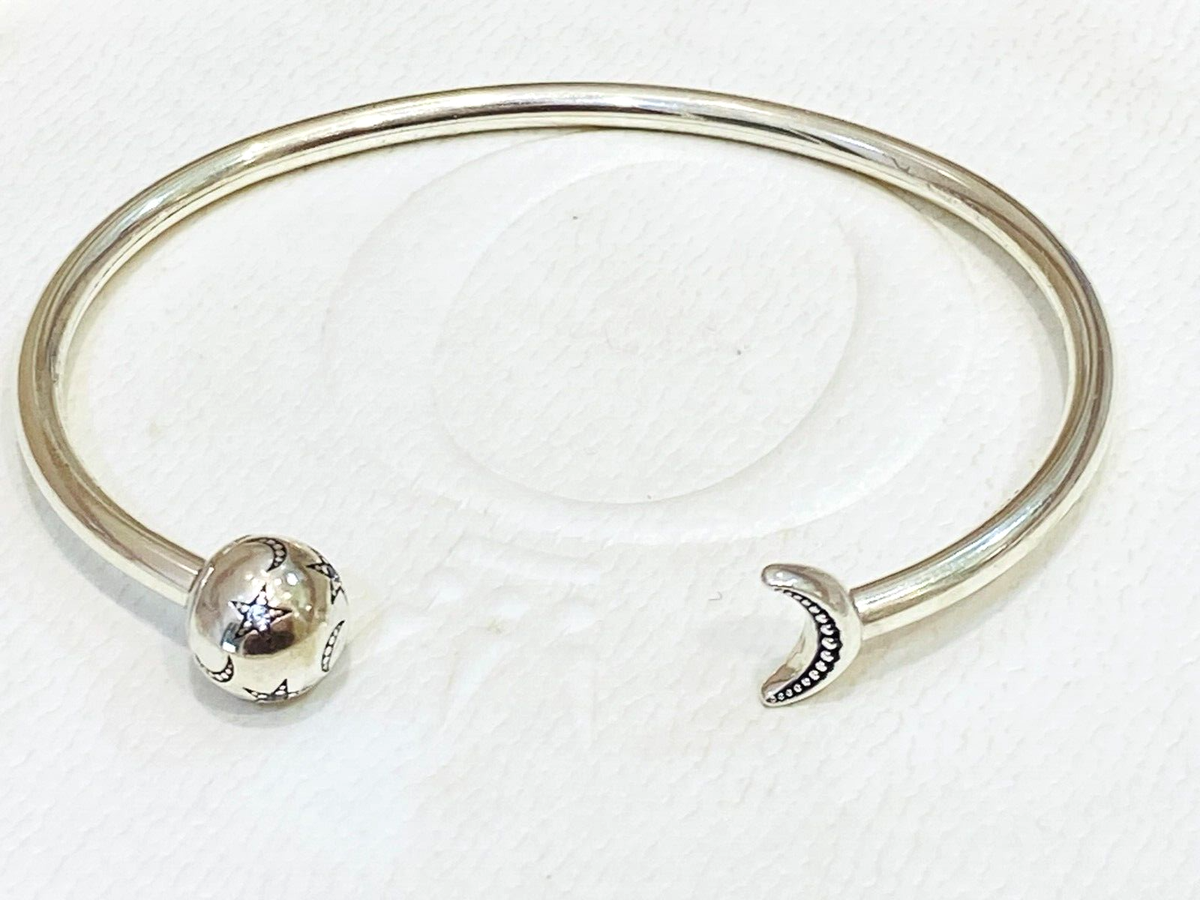 Authentic Pandora CZ Moon Stars Open Bangle Bracelet sz Medium
