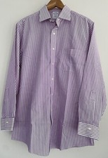 Brooks Brothers Men  s 16-33 Slim Purple  White Striped Long Sleeve Button Shirt