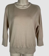 Loro Piana Women Beige Girocollo Baby Cashmere Silk Crewneck Sweater Size 42