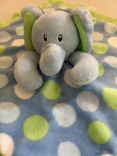 AM83 First Impressions Elephant Security Blanket Lovey Green Blue Polka Dot 12"