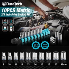DURATECH 3/8" Drive Socket Set 10PC Metric Socket Set 6-Point Shallow Socket Set