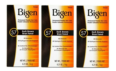 Bigen Powder Hair Color #57 Dark Brown 0.21 oz,  (3 BOXES)